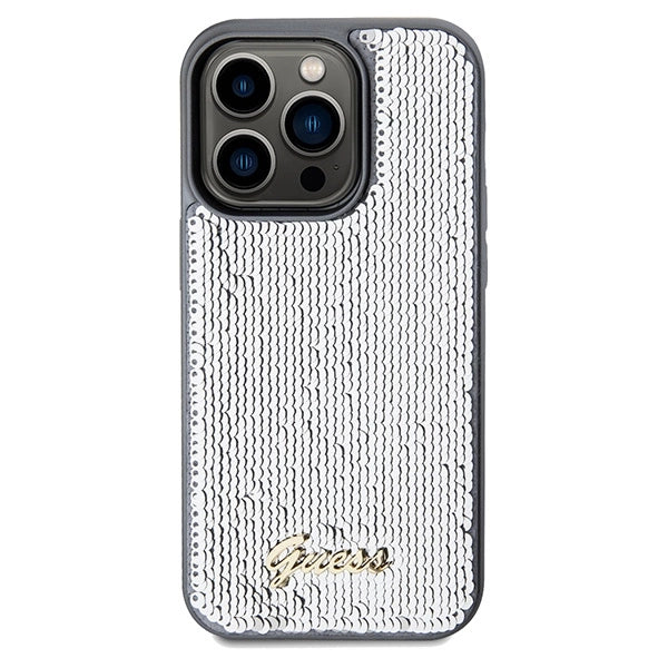 Guess Sequin Script Metal case for iPhone 14 Pro - silver