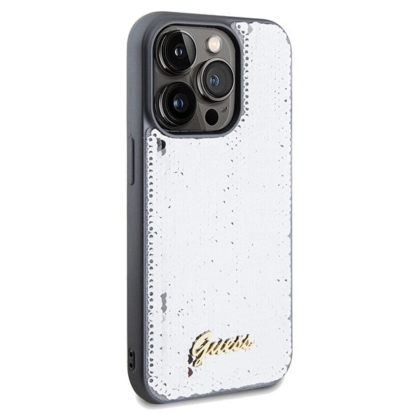Guess Sequin Script Metal case for iPhone 14 Pro - silver