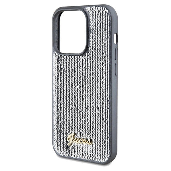 Guess Sequin Script Metal case for iPhone 14 Pro - silver