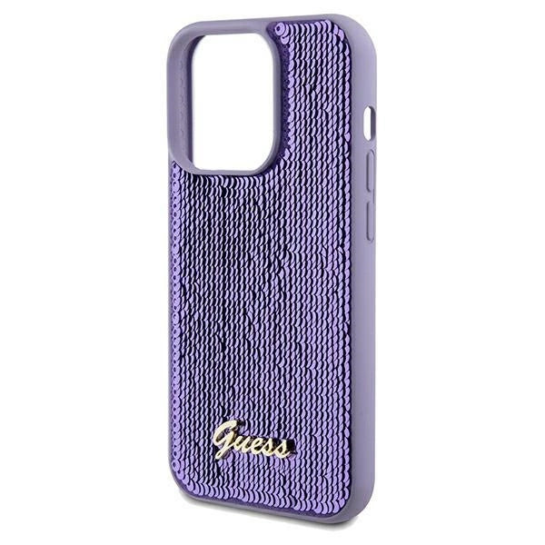Guess Sequin Script Metal case for iPhone 14 Pro - purple