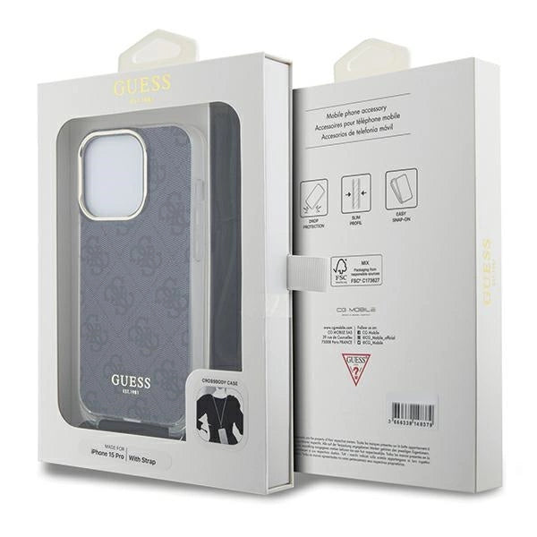 Guess Crossbody Cord 4G Print case for iPhone 15 Pro - black