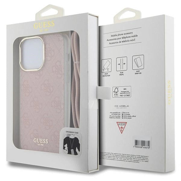 Guess Crossbody Cord 4G Print case for iPhone 15 Pro - pink