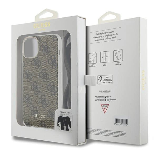 Guess Crossbody Cord 4G Print case for iPhone 15 / 14 / 13 - brown