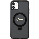 Guess Ring Stand Script Glitter MagSafe-hylster til iPhone 11 / Xr - sort