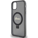 Guess Ring Stand Script Glitter MagSafe-hylster til iPhone 11 / Xr - sort