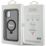 Guess Ring Stand Script Glitter MagSafe-hylster til iPhone 11 / Xr - sort