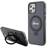 Guess Ring Stand Script Glitter MagSafe case for iPhone 12/12 Pro - black