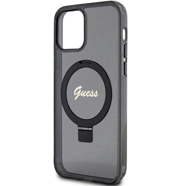 Guess Ring Stand Script Glitter MagSafe case for iPhone 12/12 Pro - black