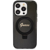 Guess Ring Stand Script Glitter MagSafe-hylster til iPhone 14 Pro - sort