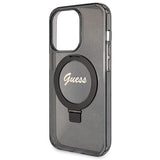 Guess Ring Stand Script Glitter MagSafe-hylster til iPhone 14 Pro - sort