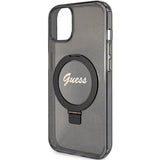 Guess Ring Stand Script Glitter MagSafe case for iPhone 14 / 15 / 13 - black