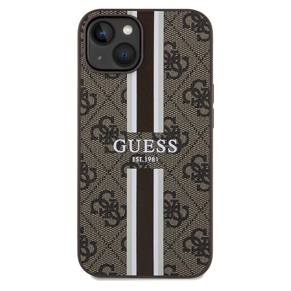 Guess 4G Printed Stripes MagSafe case for iPhone 15/14/13 - brown