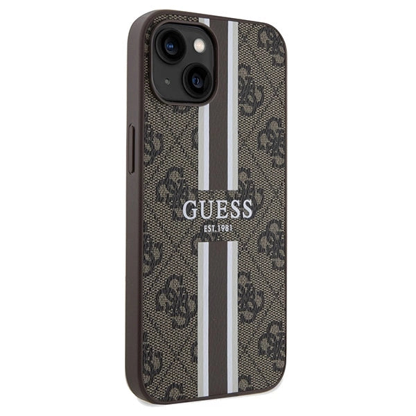 Guess 4G Printed Stripes MagSafe case for iPhone 15/14/13 - brown