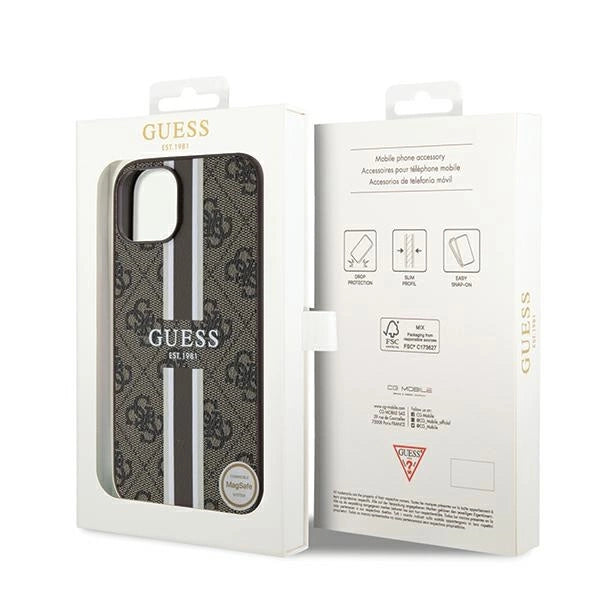 Guess 4G Printed Stripes MagSafe case for iPhone 15/14/13 - brown