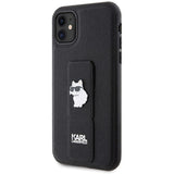 Karl Lagerfeld Gripstand Saffiano Choupette Pins Case for iPhone 11 / Xr - Black