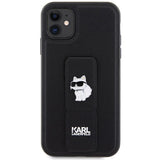 Karl Lagerfeld Gripstand Saffiano Choupette Pins Case for iPhone 11 / Xr - Black