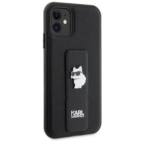Karl Lagerfeld Gripstand Saffiano Choupette Pins Case for iPhone 11 / Xr - Black