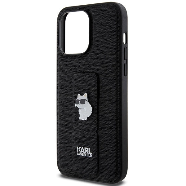 Karl Lagerfeld Gripstand Saffiano Choupette Pins Case for iPhone 13 Pro / 13 - Black