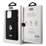 Karl Lagerfeld Gripstand Saffiano Choupette Pins case for iPhone 13 Pro Max - black