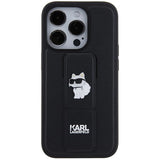 Karl Lagerfeld Gripstand Saffiano Choupette Pins case for iPhone 14 Pro - black
