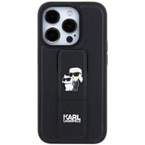 Karl Lagerfeld Gripstand Saffiano Karl&Choupette Pins case for iPhone 14 Pro - black