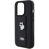 Karl Lagerfeld Gripstand Saffiano Choupette Pins case for iPhone 14 Pro Max - black