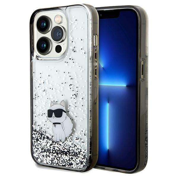 Karl Lagerfeld Liquid Glitter Choupette-kasse til iPhone 14 Pro Max - gennemsigtig