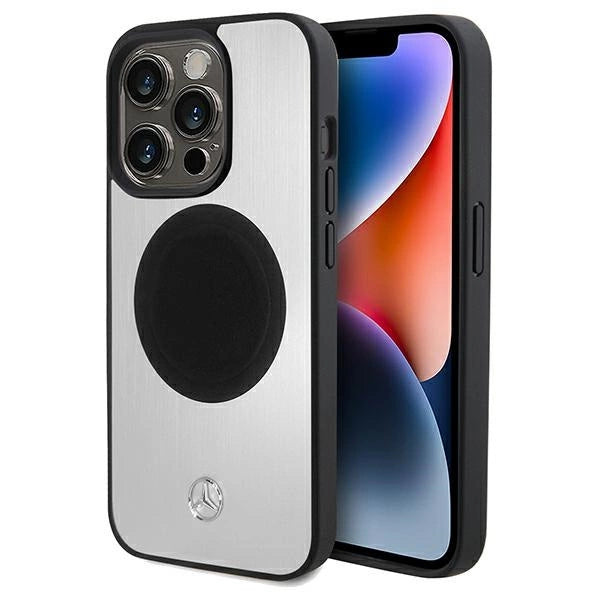 Mercedes læder og Alu MagSafe-foder for iPhone 15 Pro Max - sølv