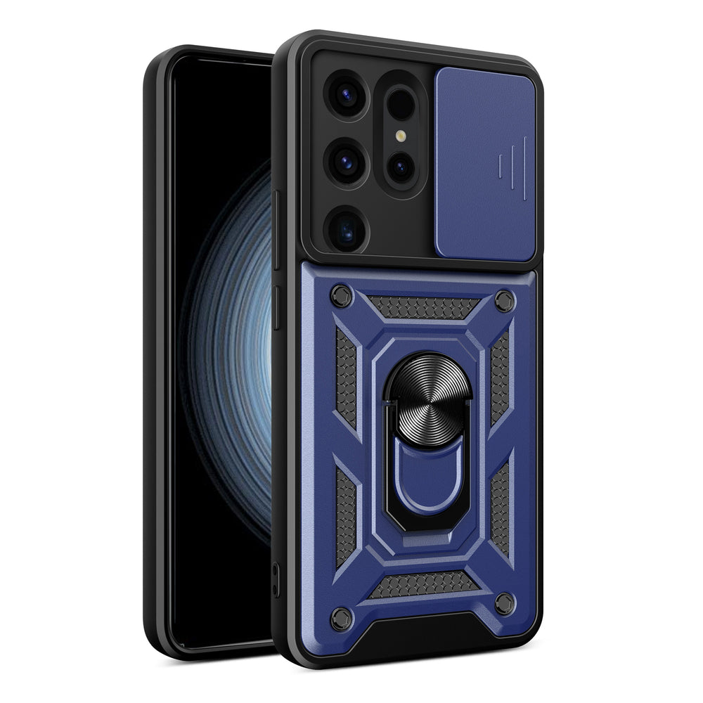 Hybrid Armor Camshield-hylster til Samsung Galaxy S24 Ultra med kameraomslag - blå