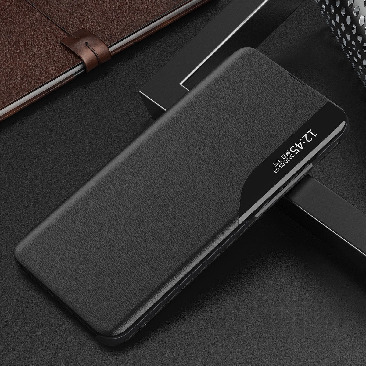 Eco Leather View Case for Xiaomi POCO C65 / Redmi 13C with flap - black