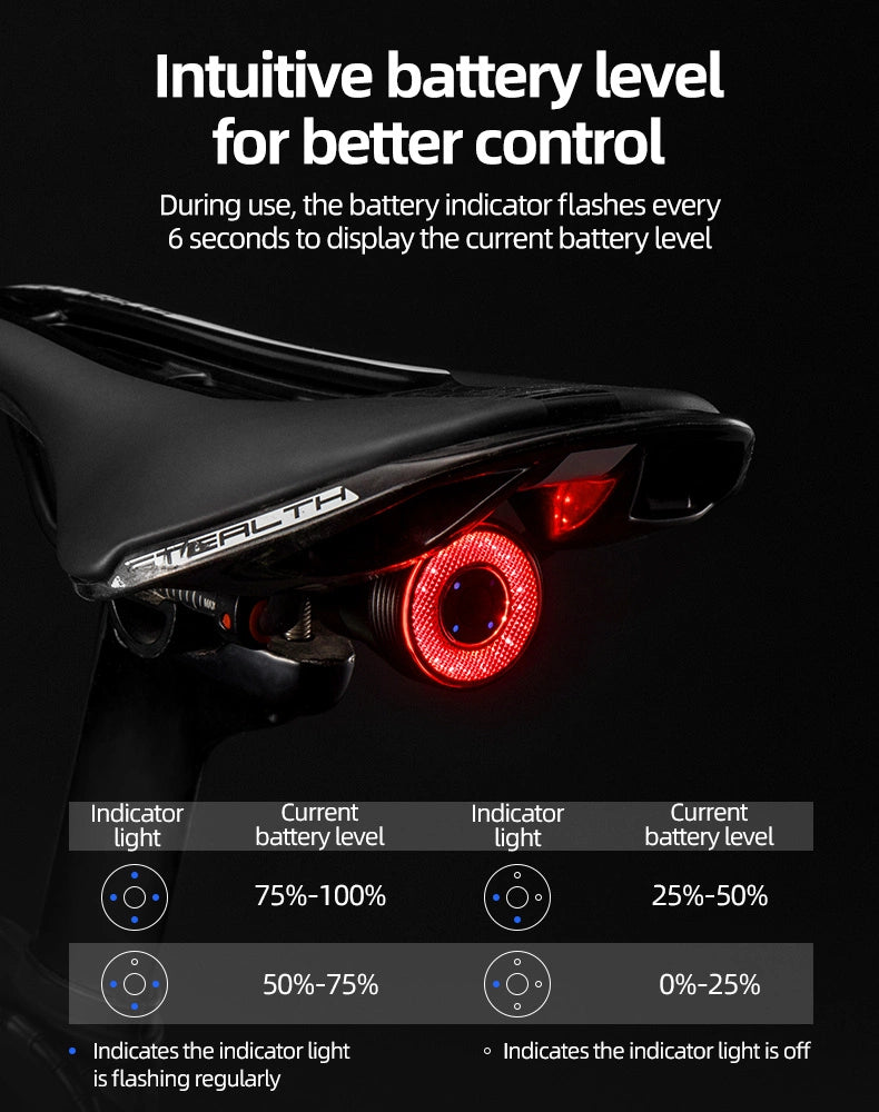 Rockbros Q5 Rear Bike Light with Intelligent Stop System - Black