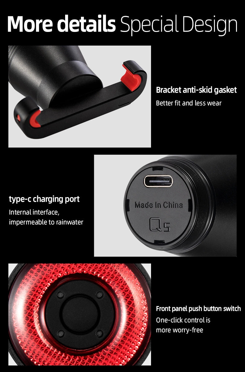 Rockbros Q5 Rear Bike Light with Intelligent Stop System - Black