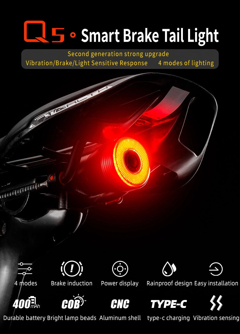 Rockbros Q5 Rear Bike Light with Intelligent Stop System - Black