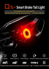 Rockbros Q5 Rear Bike Light with Intelligent Stop System - Black
