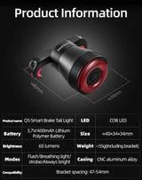 Rockbros Q5 Rear Bike Light with Intelligent Stop System - Black
