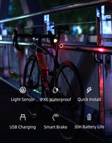 Rockbros Q3 Rear Bike Light with Smart Stop System - Black