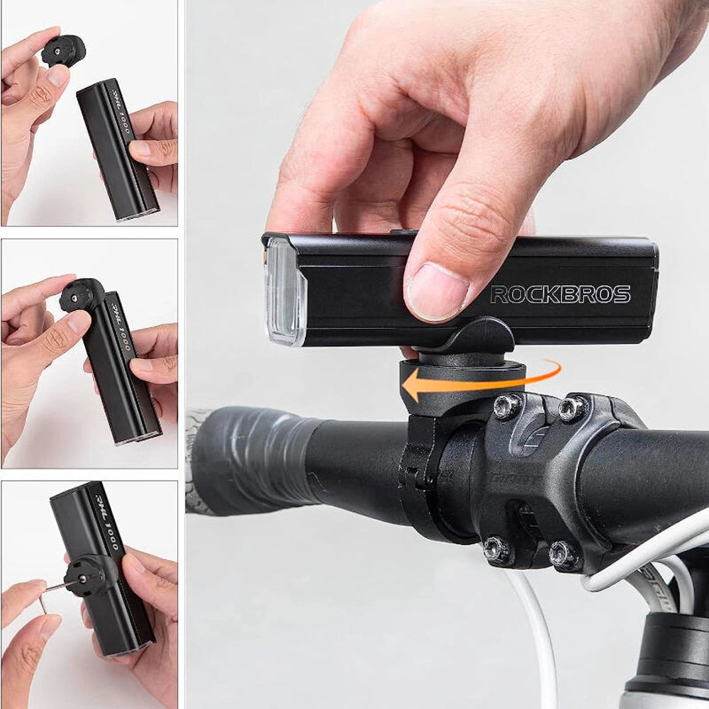 Rockbros 24610002001 forhjulslys 1000 lm + USB-C - USB-A kabel - sort