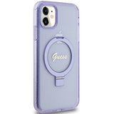 Guess Ring Stand Script Glitter MagSafe case for iPhone 11 / Xr - purple