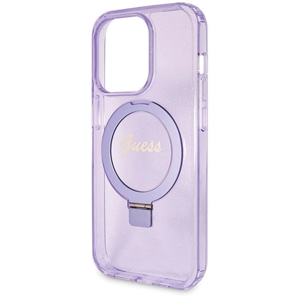 Guess Ring Stand Script Glitter MagSafe-hylster til iPhone 13 Pro / 13 - lilla