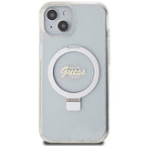Guess Ring Stand Script Glitter MagSafe case for iPhone 15 / 14 / 13 - transparent