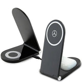 Mercedes Silver Stars MagSafe sammenklappelig 2in1 15W induktiv oplader - sort