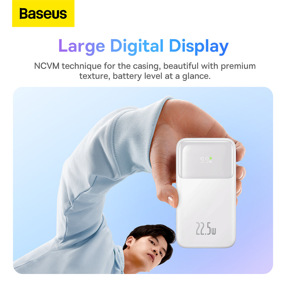 Baseus Comet Series powerbank with display 10000mAh 22.5W - white + USB-A - USB-C cable