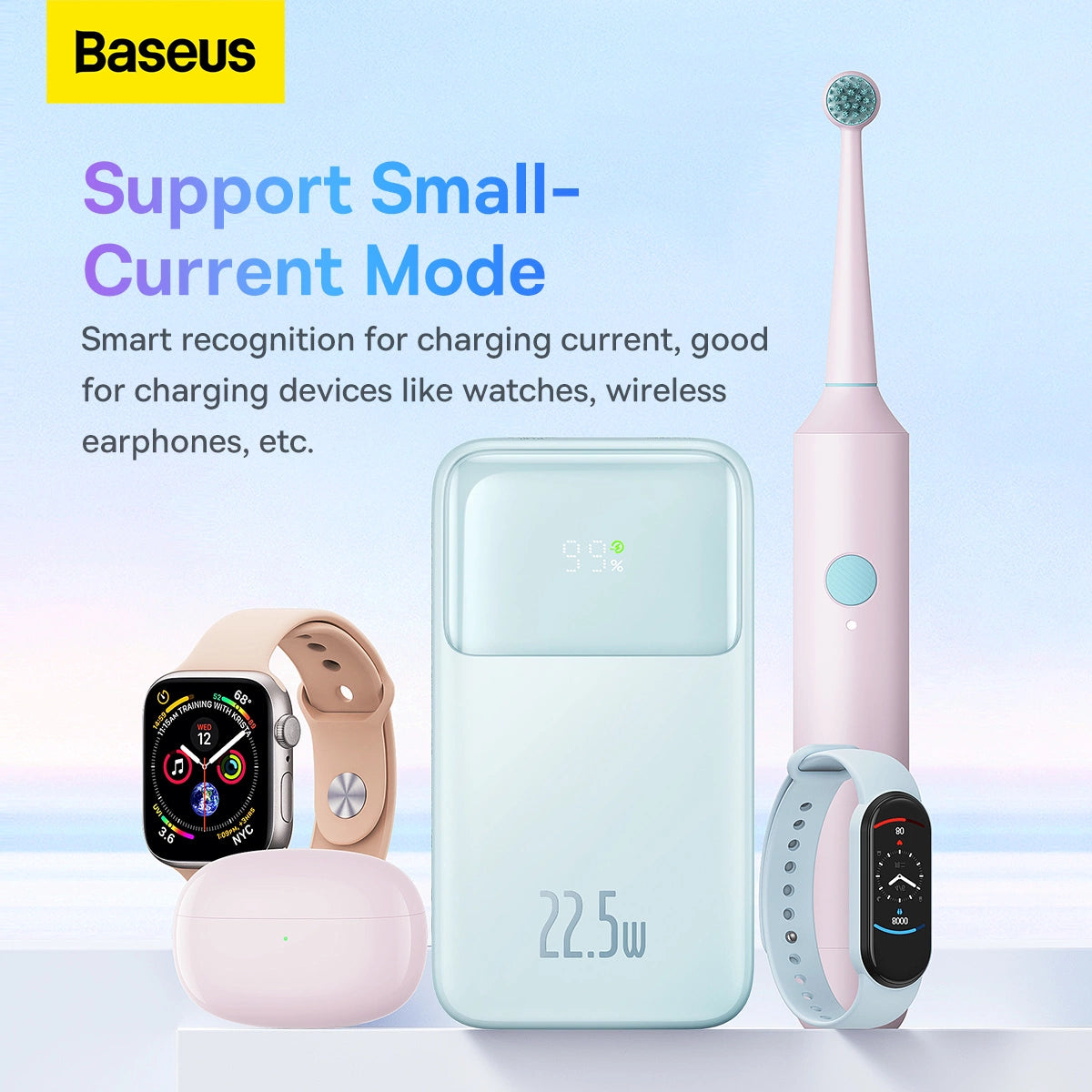 Baseus Comet Series powerbank med display 10000mAh 22.5W - blå + USB-A - USB-C kabel 0.3m - hvid