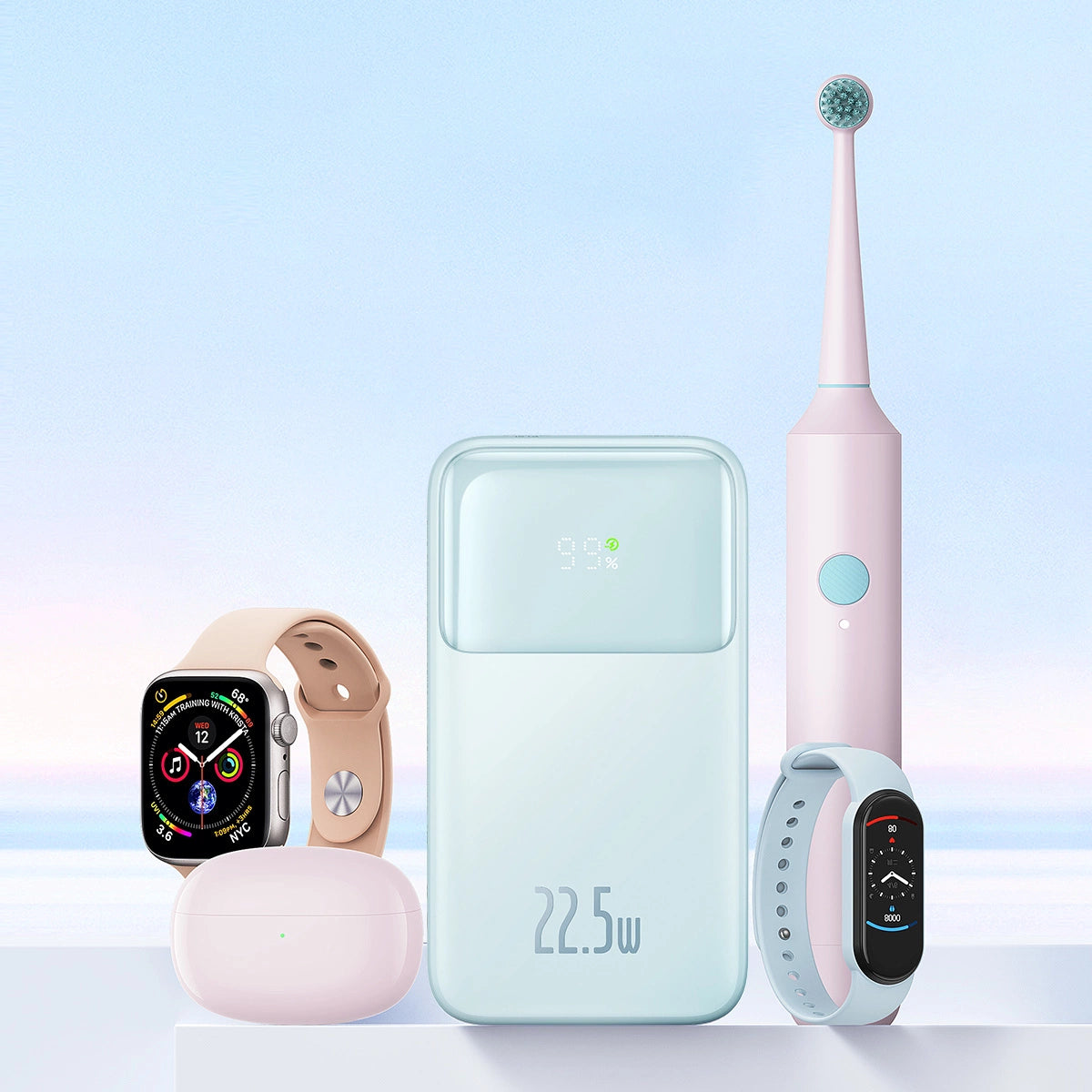 Baseus Comet Series powerbank med display 10000mAh 22.5W - blå + USB-A - USB-C kabel 0.3m - hvid