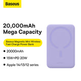 Baseus Magnetic Mini 20000 mAh 20W Powerbank - lilla + USB-C / USB-C kabel