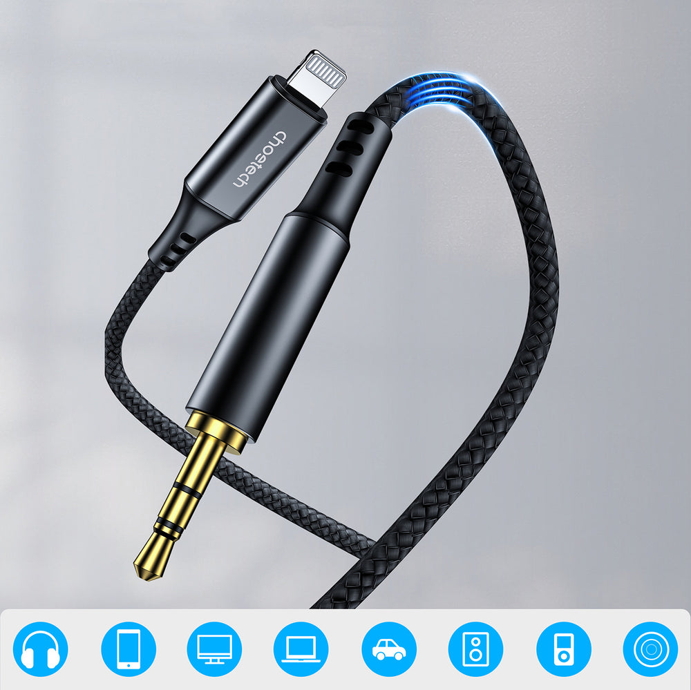 Choetech AUX007 Lighting / mini jack 3,5 mm kabel 1 m - sort