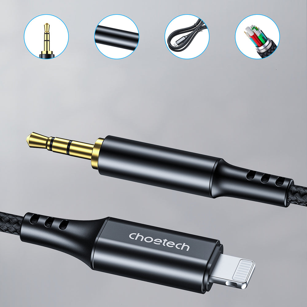 Choetech AUX009 Lighting / mini jack 3,5 mm kabel 2 m - sort