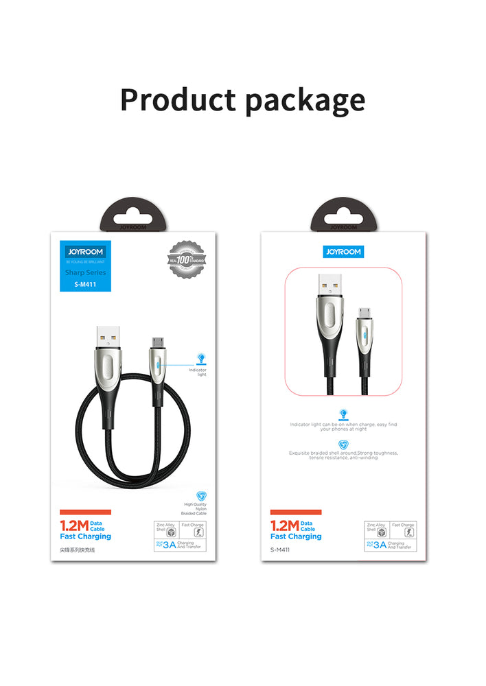Joyroom Sharp Series S-M411 USB-A / micro USB 3A 2m Cable with Charging Indicator - Black