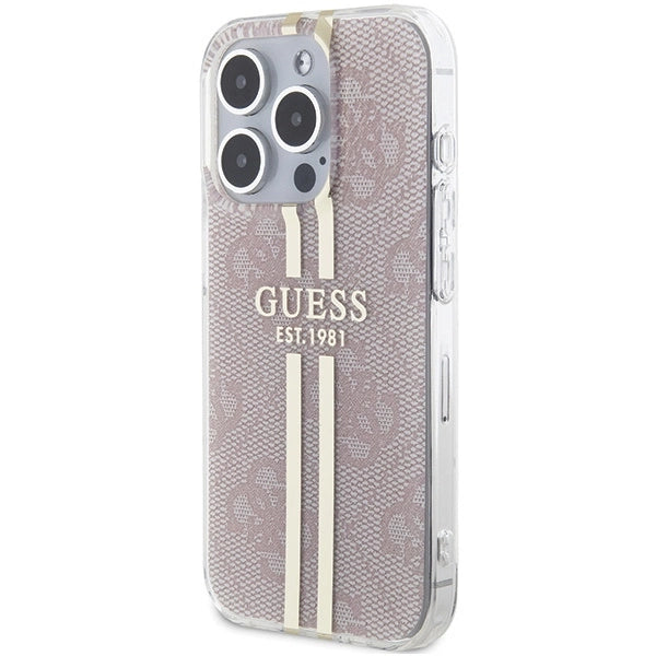 Guess IML 4G Gold Stripe-fodral til iPhone 14 Pro Max - pink