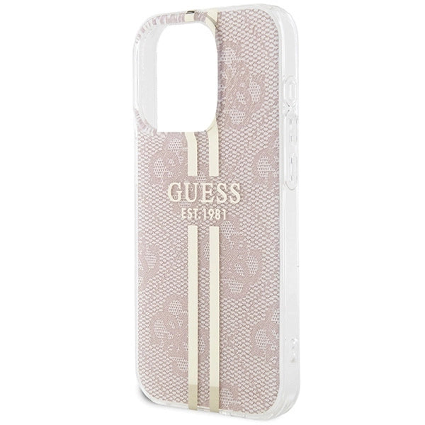 Guess IML 4G Gold Stripe-fodral til iPhone 14 Pro Max - pink